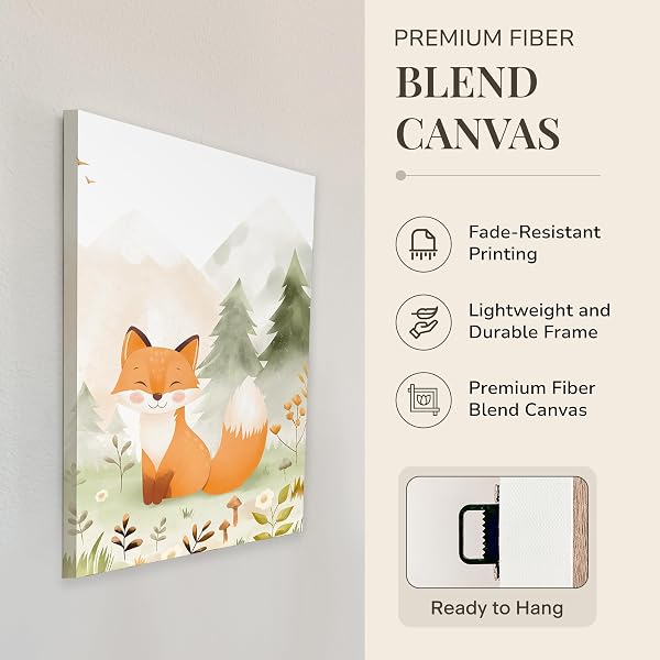 WOODLAND NURSERY WALL ART – SET OF 3 NEUTRAL 12×16 INCH ANIMAL CANVAS PRINTS (DEER, BEAR, FOX), PRINTED FROM ORIGINAL HAND-DRAWN ILLUSTRATIONS, FRAMED & READY-TO-HANG BABY ROOM DECOR FOR BOYS & GIRLS