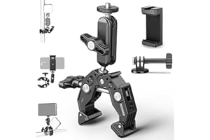 NEEWER Super Clamp with 3" Dual Ballhead Magic Arm, Cold Shoe, 1/4" 3/8" Threads, Phone/Action Camera Mount Adapter for Desk 