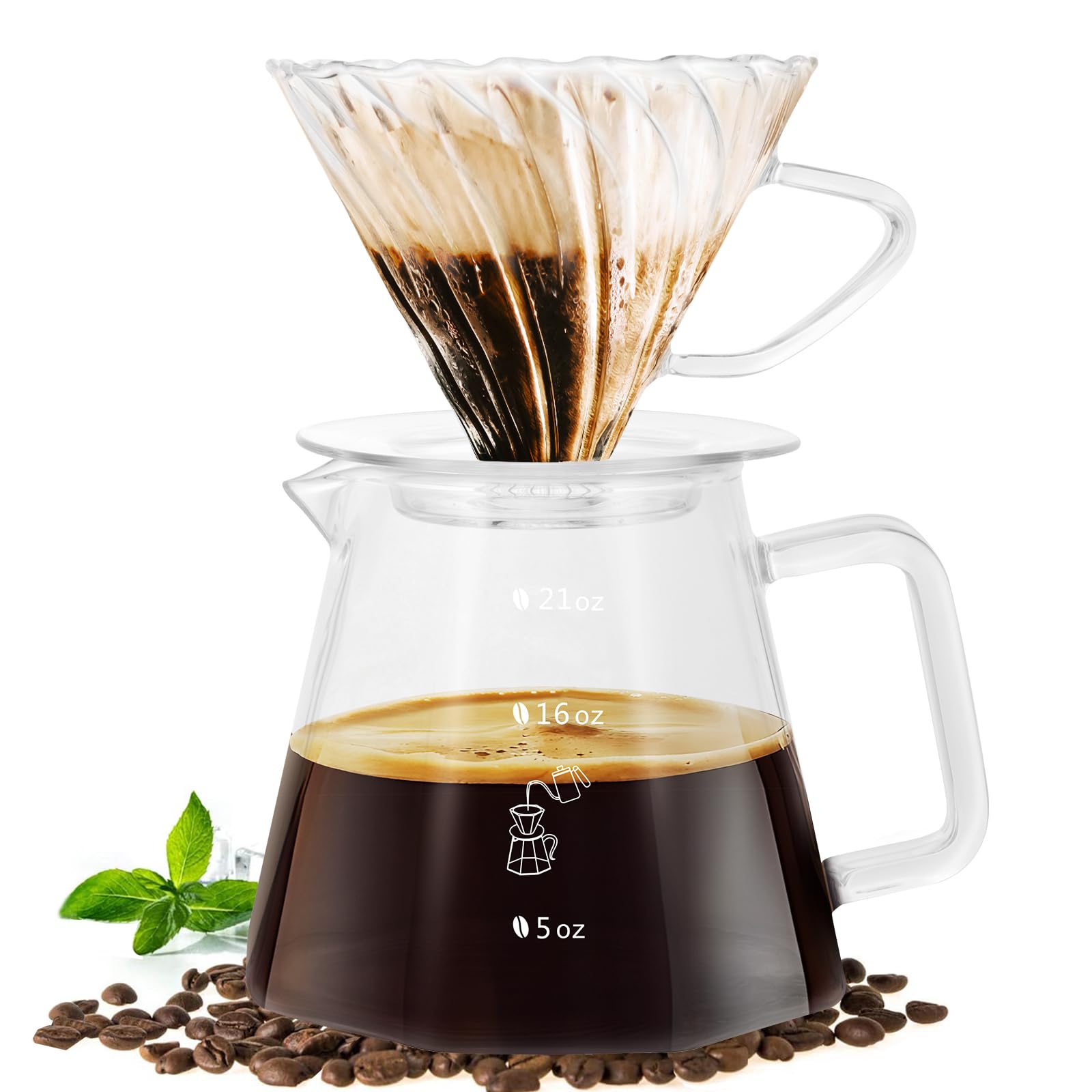 Photo 1 of YMMIND 21oz Pour Over Coffee Maker Set, V60 Glass Coffee Dripper, Octagonal Shape Coffee Pot with 40Pcs Filter Paper Gift Set