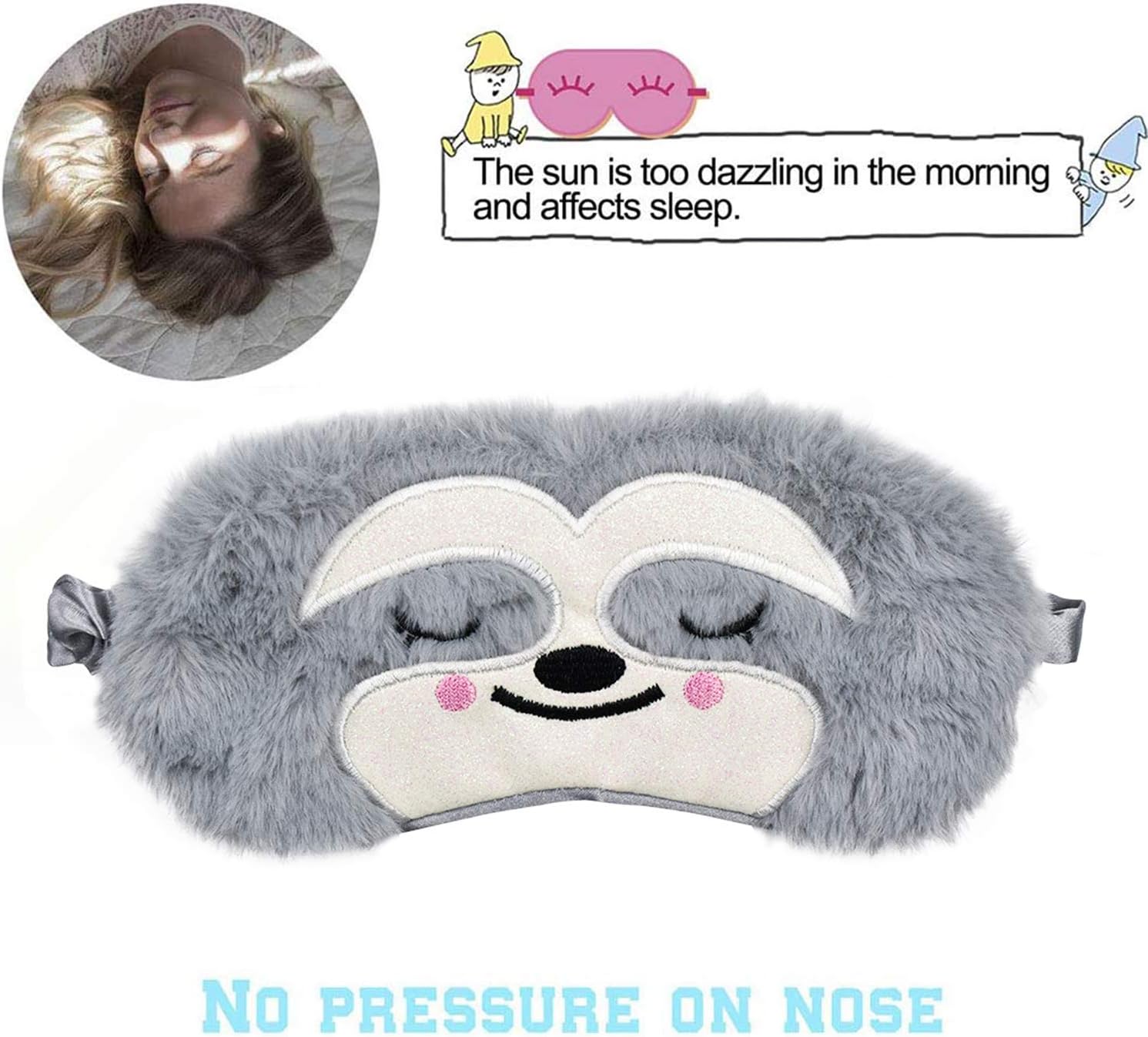 Eye Mask for Sleeping Ulife Mall Cute Sloth Funny Animal Soft Fluffy Plush Sleep Mask Novelty Blindfold Breathable Silk Eye Cover for Women Men Girls Kids Night Nap Travel Meditation - Image 5
