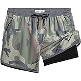 maamgic Mens Short 80s 90s Vintage 5.5" Swim Trunks Swimsuits Board Shorts Compression Liner Quick Dry 2 in 1 Beach Swimwear