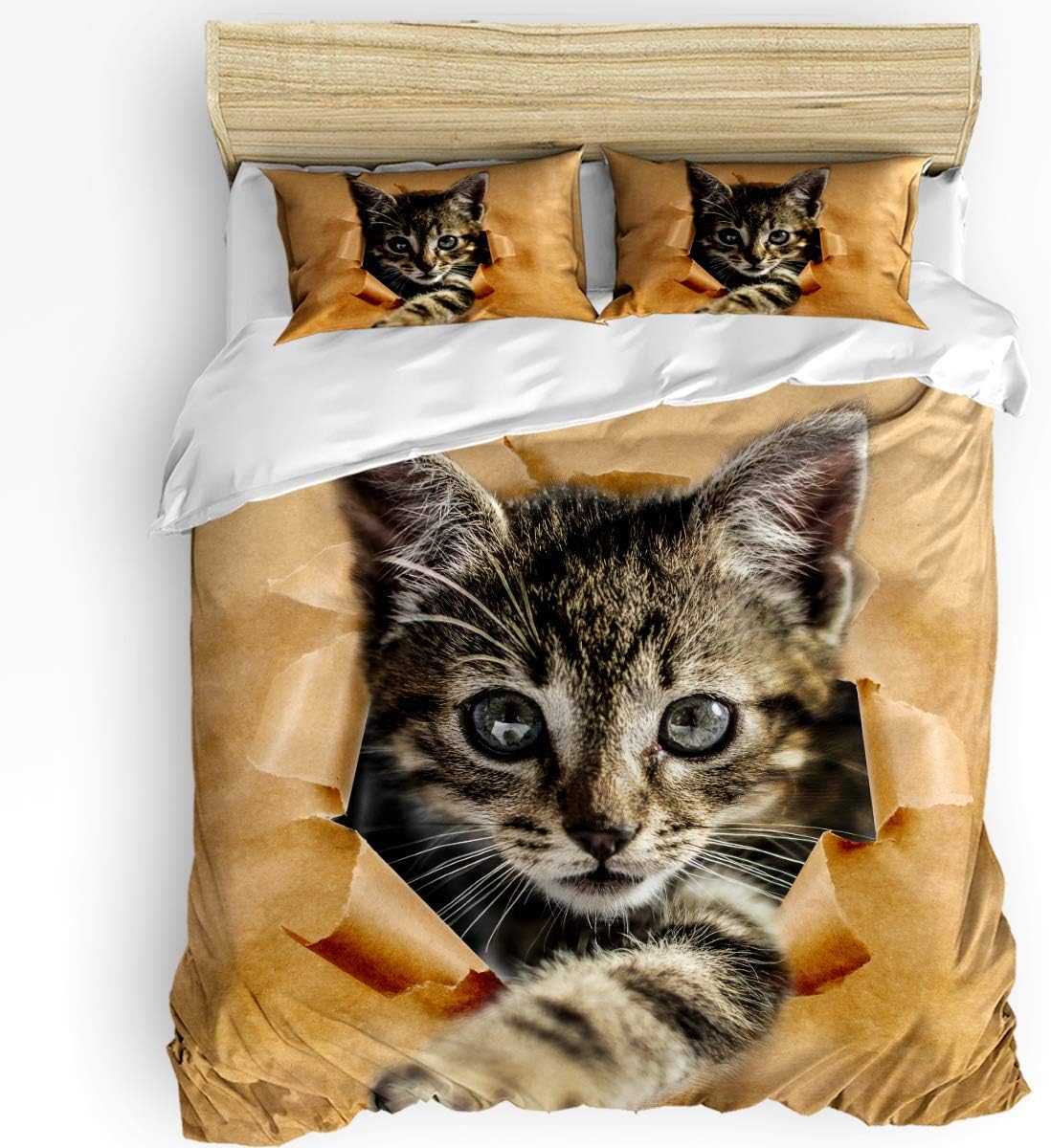 3Piece Duvet Cover Set Full Size Cat Cute Pet Vintage Pattern Bedding Sets Ultra