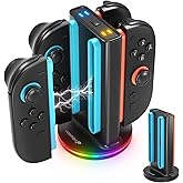Fosmon Charging Dock for Nintendo Switch 2 Joy-Con, 4 in 1 Dual-Direction Magnetic Fast Controller Charger Station with 9 RGB