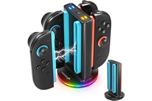 Fosmon Charging Dock for Nintendo Switch 2 Joy-Con, 4 in 1 Dual-Direction Magnetic Fast Controller Charger Station with 9 RGB