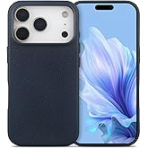 QUARK for iPhone 17 Pro Genuine Leather Case Fit for MagSafe, Premium Litchi Grain Cowhide Cover, 2025 New Shockproof &Slim Protective Case with Soft Microfiber Lining, (6.3 inch),Blue