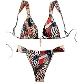 QJQ Women's 2 Piece Cheeky Bikini Sets Leopard Print Tie Back Bathing Suit Sexy Triangle Swimsuit