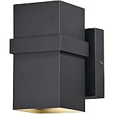 VAXCEL Lavage 7 in. H 2-Light Textured Black Outdoor Wall Sconce Made of Rust-Resistant Aluminum Metal Shade, Up-Down Wall Wa
