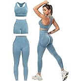 SALSPOR 3 Piece Workout Sets for Women Butt Lifting Leggings with High Impact Sports Bra Gym Shorts