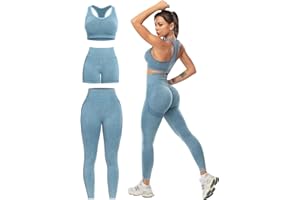 SALSPOR 3 Piece Workout Sets for Women Butt Lifting Leggings with High Impact Sports Bra Gym Shorts