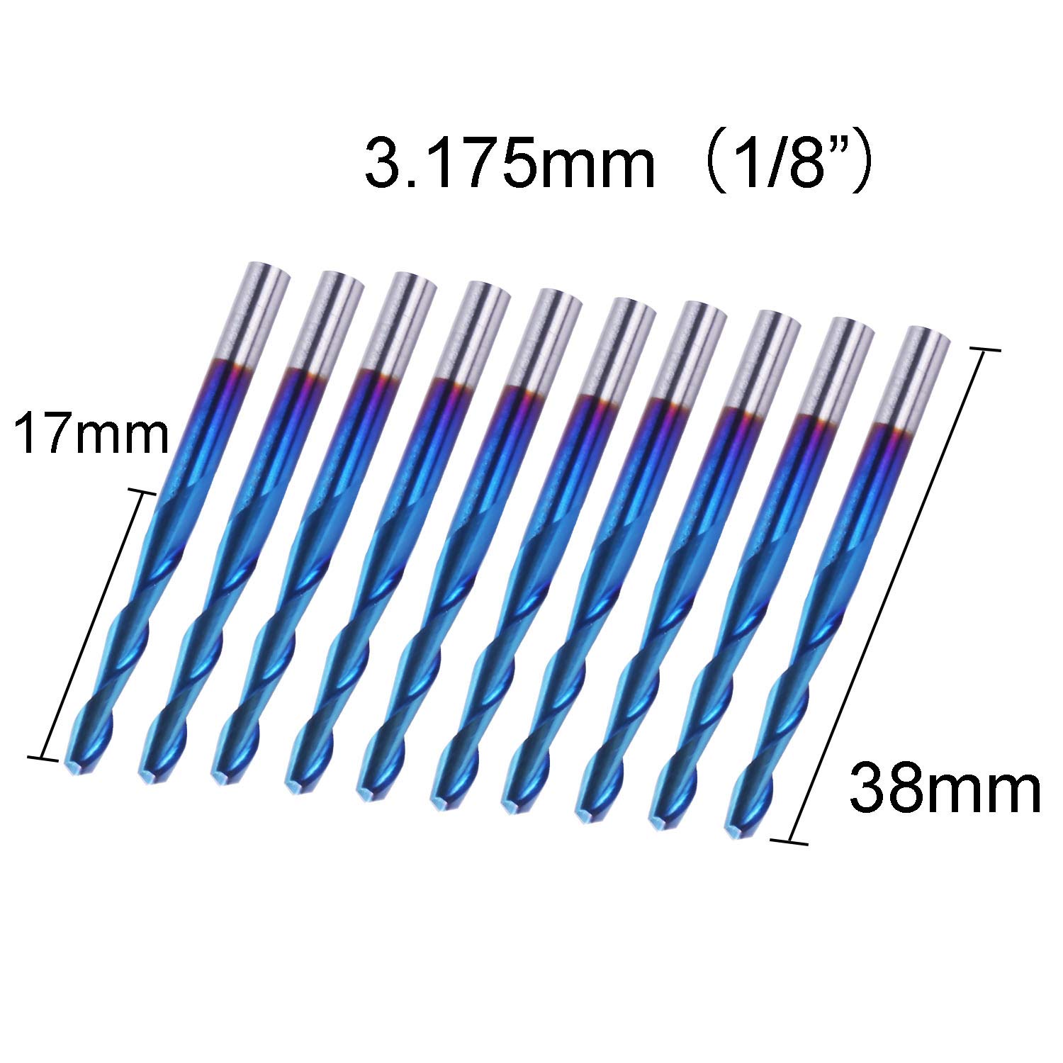 SainSmart Genmitsu 10Pcs Nano Blue Coat Flat Nose End Mill CNC Router Bits, 1/8