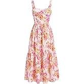EFOGEP Women Floral Corset Dress Cottagecore Tiered Dress Sleeveless Bustier Dress Summer Flowy Spaghetti Strap Sundress