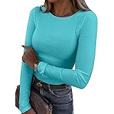 DB MOON Womens 2026 Short Sleeve Shirts Summer Casual Tops Crew Neck Basic Layer Ribbed Slim Fitted Tee