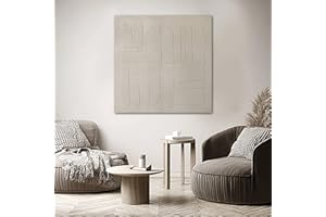 SHEYOYE 40x40 Inch Neutral Abstract Wall Art – Beige and Cream Geometric Square Canvas Artwork for Modern Living Room Wall Decor, Minimalist Neutral Wall Art for Bedroom or Office