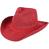 C.C Sparkly Sequin Cowboy Hat with Suede String Trim, Red