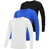 EoBeKee Boys Compression Shirt Long Sleeve, 3 Pack Kids Baseball Athletic Undershirt, Youth Quick Dry Base Layer for Football