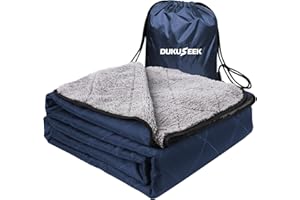 DUKUSEEK Outdoors Waterproof Throw Blanket with Hood, 79”x 59” Sherpa Fleece Stadium Windproof Blankets for Boat, Traveling, Camping, Football, Dogs, Outdoor Sporting Events-Machine Washable