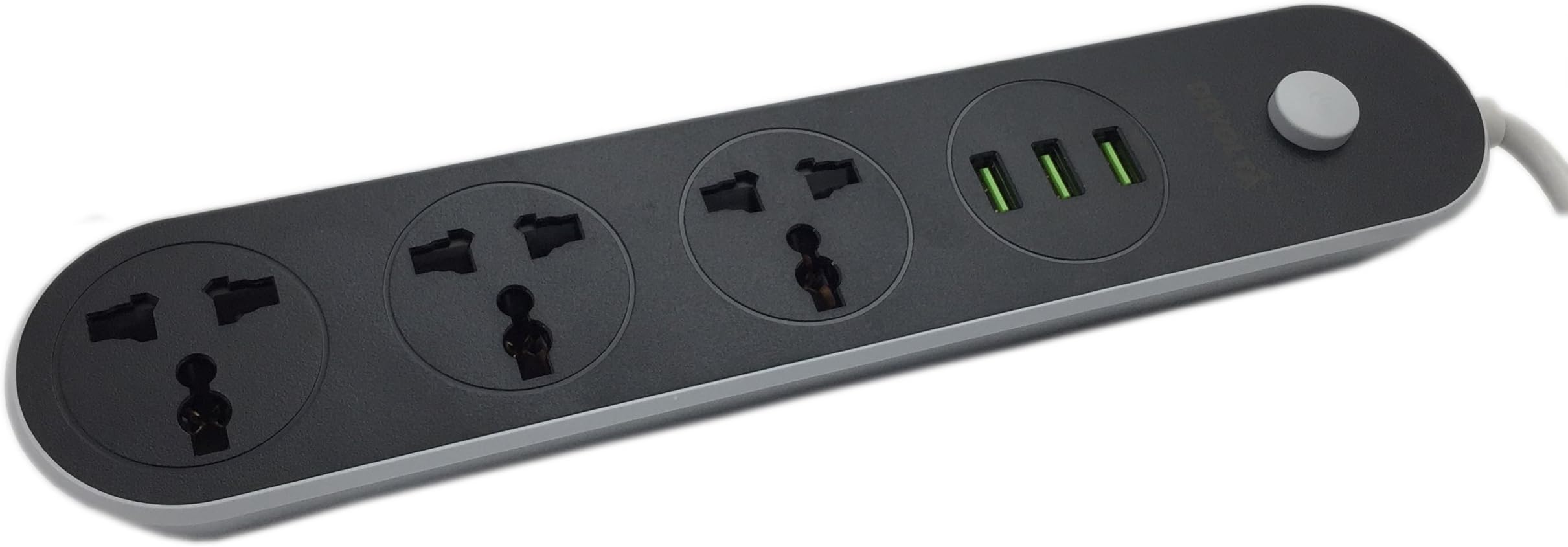 3 Way Universal (UK, EU, US, AU) Outlets Power Strip with 3 Smart USB Ports Extension Lead Surge Protector USB Charger Power Socket with 5.25ft 1.6Meter Power Cord for Home Office Conference room Desktop Tidy (Impression series, Grey-Black (UK 3 Pin plug head with 13Amp Fuse))