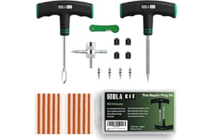 HolaKit Tire Plug Kit, 22PCS Compact Tire Repair Kit with Rubber Plugs, Upgrade T-Handle, 4-Way Valve Steam Tool, Flat Tire Puncture Repair Tools for Cars, Motorcycle, ATV, SUV