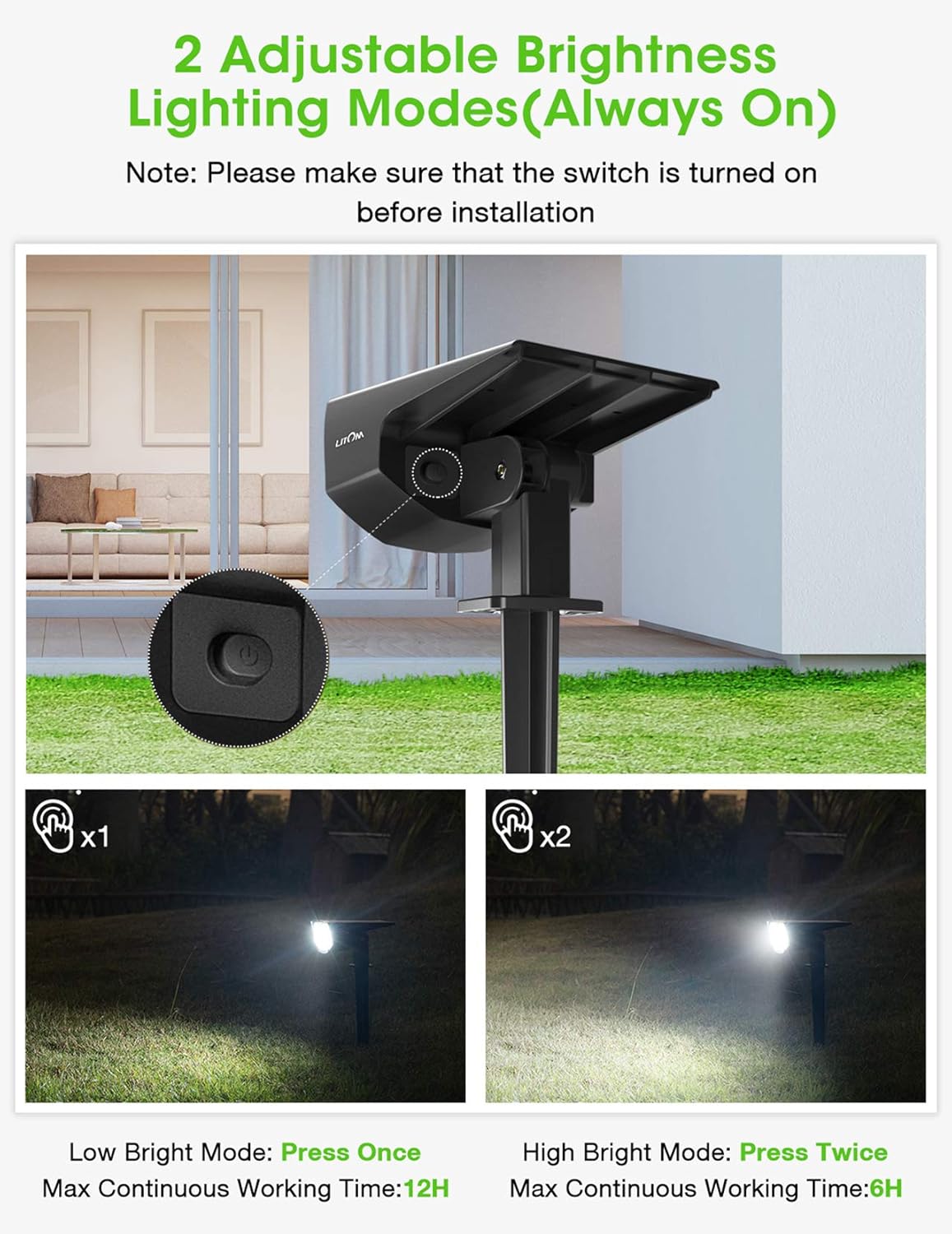 LITOM 12 LEDs Solar Landscape Spotlights, IP67 Waterproof Solar Powered Wall Lights 2-in-1 Wireless Outdoor Solar Landscaping Lights for Yard Garden Driveway Porch Walkway Pool Patio 2 Pack Cold White - - 