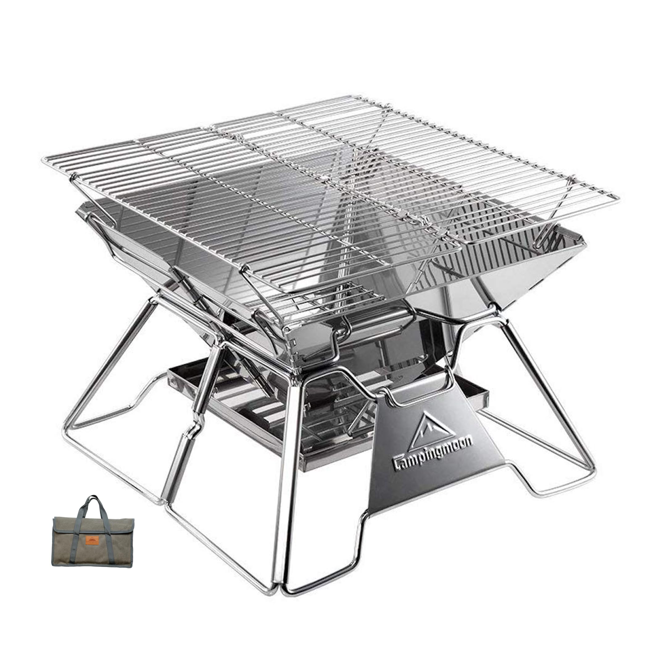Campingmoon MT-2 Portable Campfire BBQ Barbecue Folding Stainless Steel Barbecue for Travel with Carry Bag