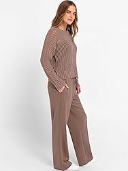 ANRABESS Womens 2 Piece Outfits Crochet Sheer Knit