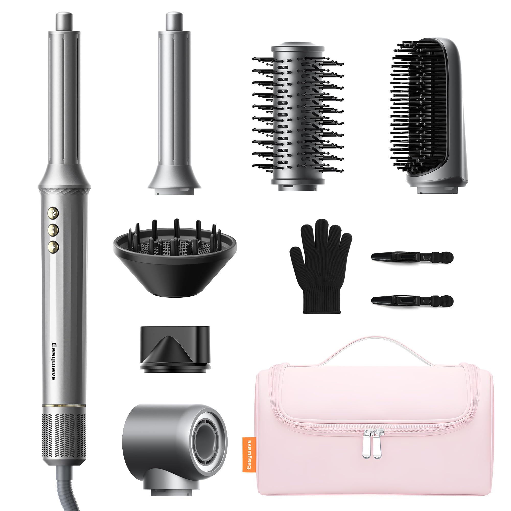Photo 1 of Easywave 7 in 1 Hair Dryer Brush: 110,000 RPM High-Speed Blow Dryer with Negative Ions for Frizz-Free Styling Fast Drying Auto Curling Volumizing Straightening, Hot Air Brush with Travel Bag