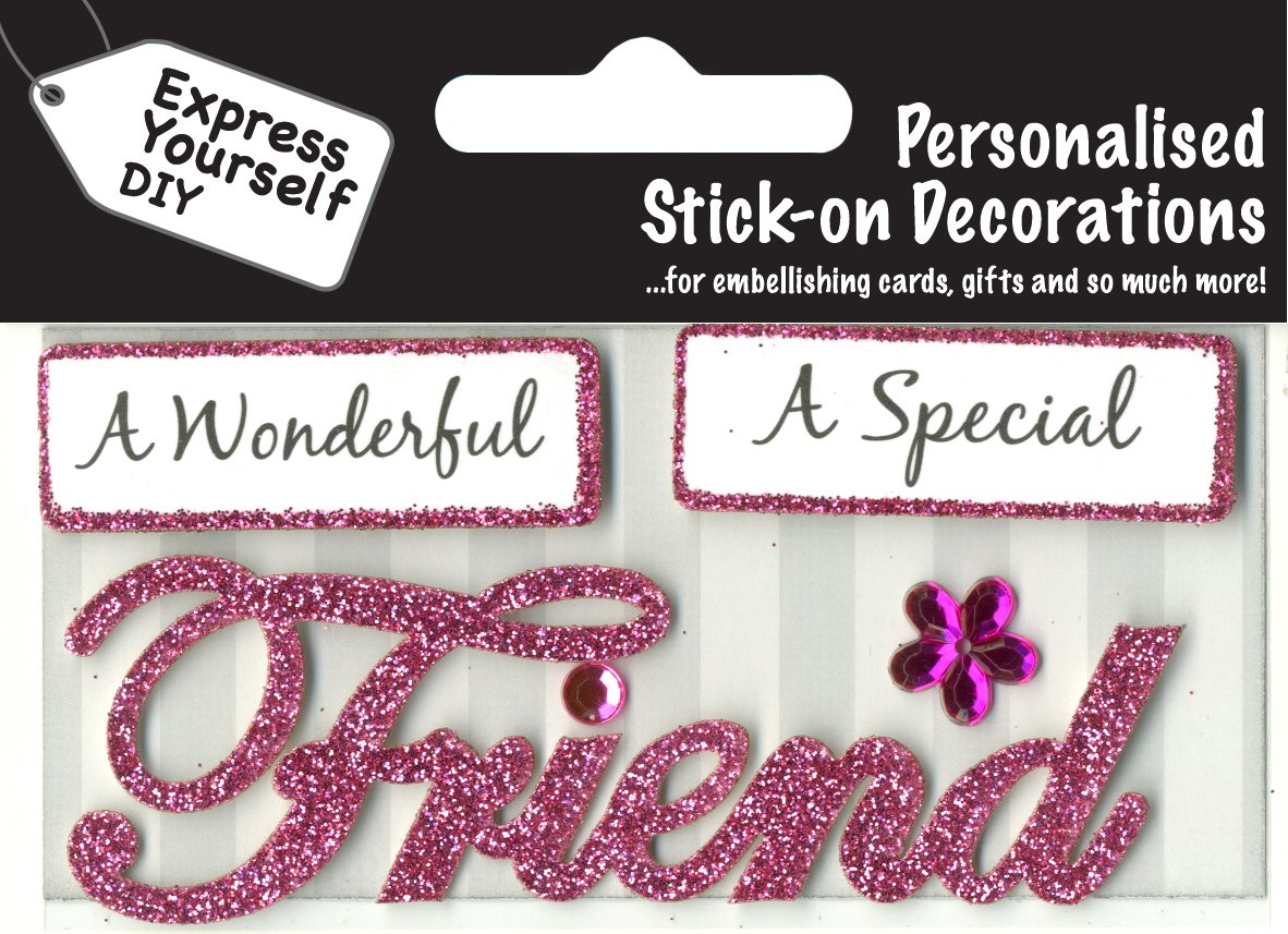 Express Yourself MIP Friend (Pink) Caption Topper - Self Adhesive Greeting Card Craft Embellishment Sticker Set for Card Making, Gift Wrapping, Scrapbooking, Paper Crafts and DIY Projects