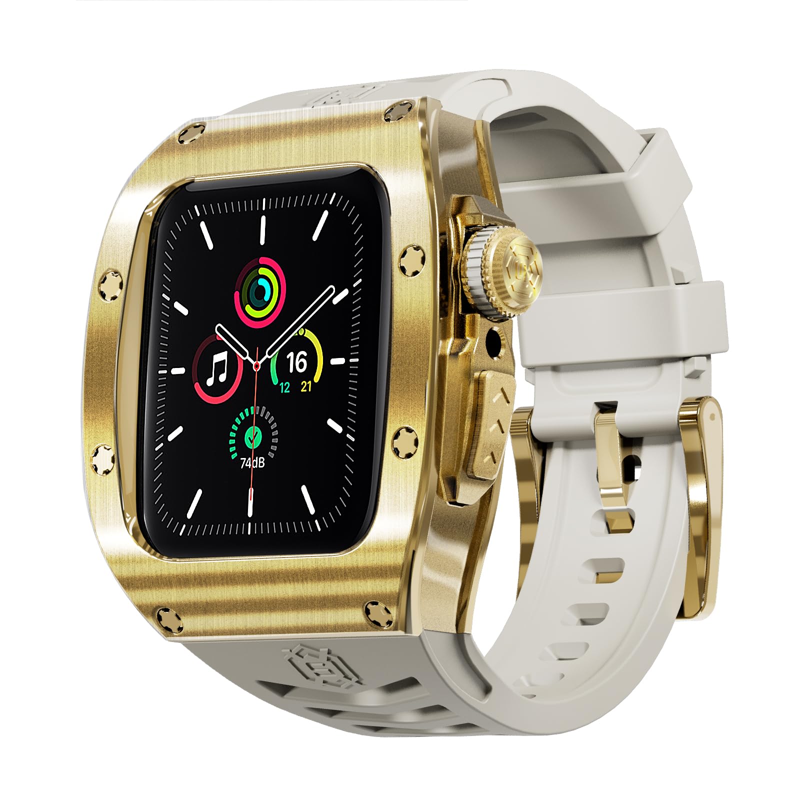 Compatible for Apple iWatch Series 9 8 7 45mm/Series 6 SE 5 4 44mm,Protective Rugged Alloy Metal Bumper Case with Strap and Hard Screen Protector,Heavy Duty Military iWatch Cover for Men Women
