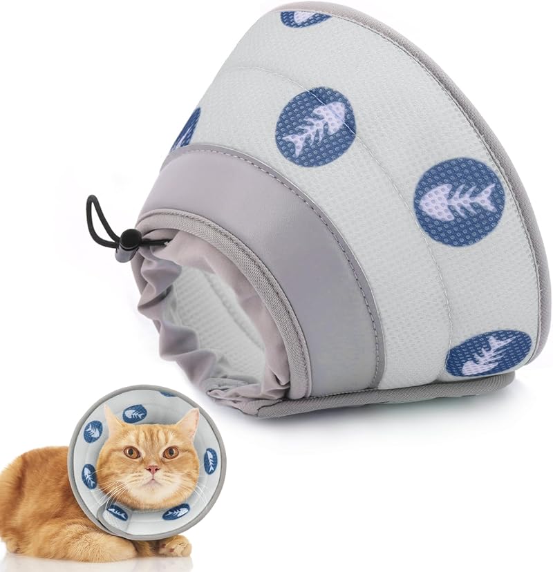 Supet Cat Cone Collar Soft Recovery Adjustable Grey M for Cats & Small Dogs
