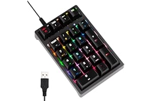 JPHTEK Number Pad, Mechanical USB Wired Numeric Keypad with Blue LED Backlit 21 Key Mini Numpad for Laptop Desktop Computer P