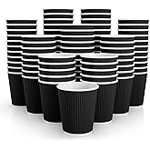 JollyPack 120 Pack 8 oz Paper Coffee Cups, Disposable Coffee Cups, Black Hot Beverage Cups with Ripple Wall Design, Hot Beverage Cups Suitable for Birthday,Party and any occasions