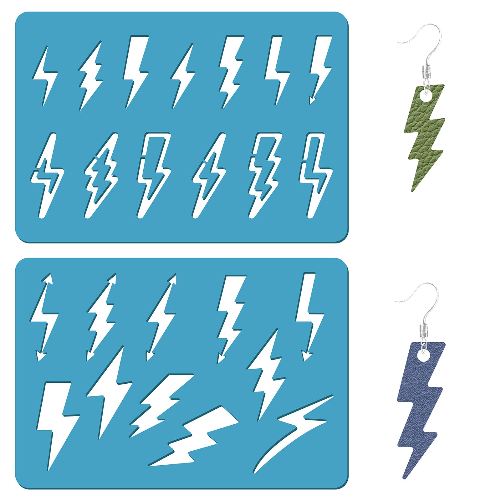 GORGECRAFT 2 Styles Lightning Bolt Stencil Jewelry Shape Template Reusable Thunderbolt Leather Earring Templates Weather Design Stencils for Bracelets Earrings Crafts Making Painting 3.5 x 5.1