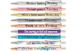 PASISIBICK 9 Pieces Funny Daily Ballpoint Pens Swear Word Weekend Set, Comfortable Writing with Black Ink 1.0 mm Pretty Pens for Office Gifts（9 PCS Funny）