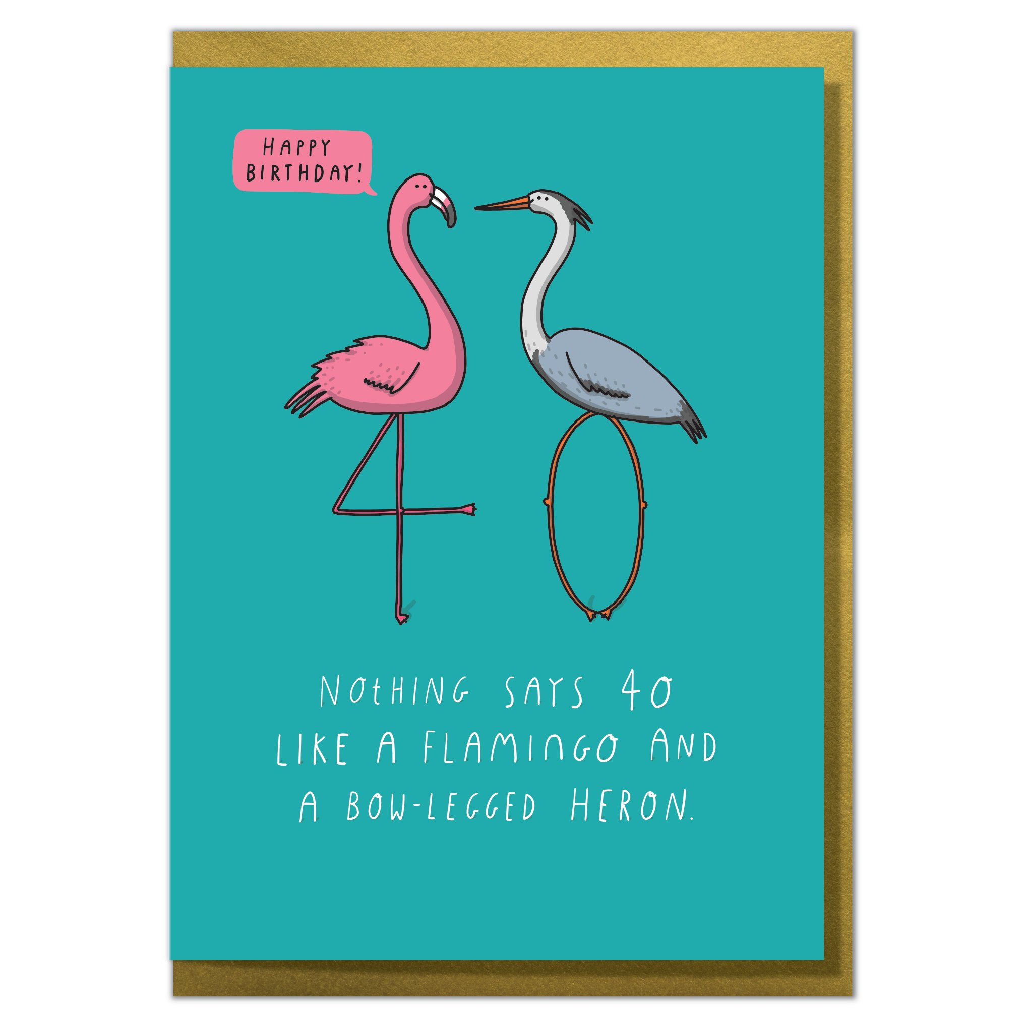 Nothing Says 40 Like A Flamingo and A Bow-Legged Heron. Funny 40th Birthday Card