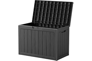 PATIOZEN 45 Gallon Deck Box,Resin Outdoor Storage Box with Lockable for Patio Furniture, Pool Accessories, Garden Tools Waterproof Outside Storage Box, Black