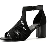 NEWBELLA Women's Knit Ankle Strap Block Heel Sandals