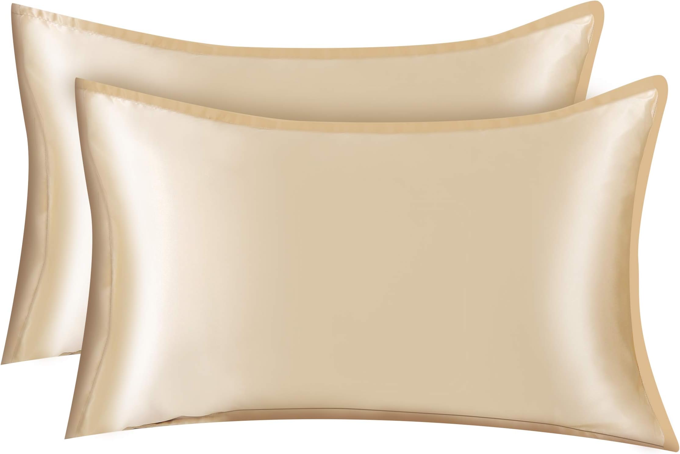 QZY Memory Satin Pillowcase for Hair and Skin,2 Pack - Standard/Queen Size (20x30 inche) Pillow Cases - Satin Pillow Covers with Envelope Closure,Champagne