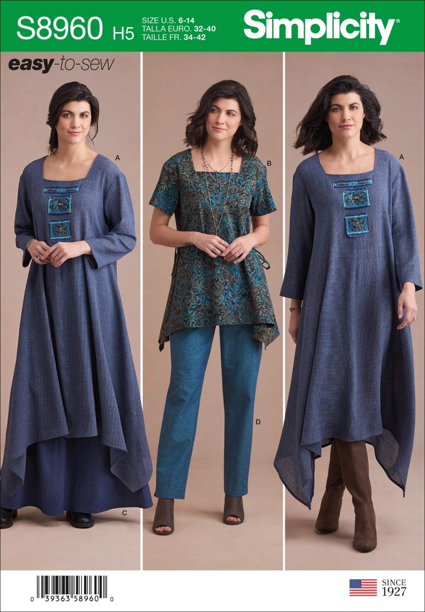 SIMPLICITY Sewing Pattern S8960 Misses' Dress Or Tunic, Skirt and Pant, Paper, White, various