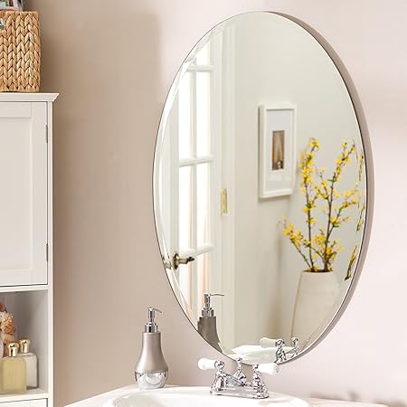 SDG Frameless Oval Mirror | Mirror for Wall | Mirror for Bathrooms | Mirror for Home | Mirror Decor | Mirror Size : 18 inch x 24 inch.
