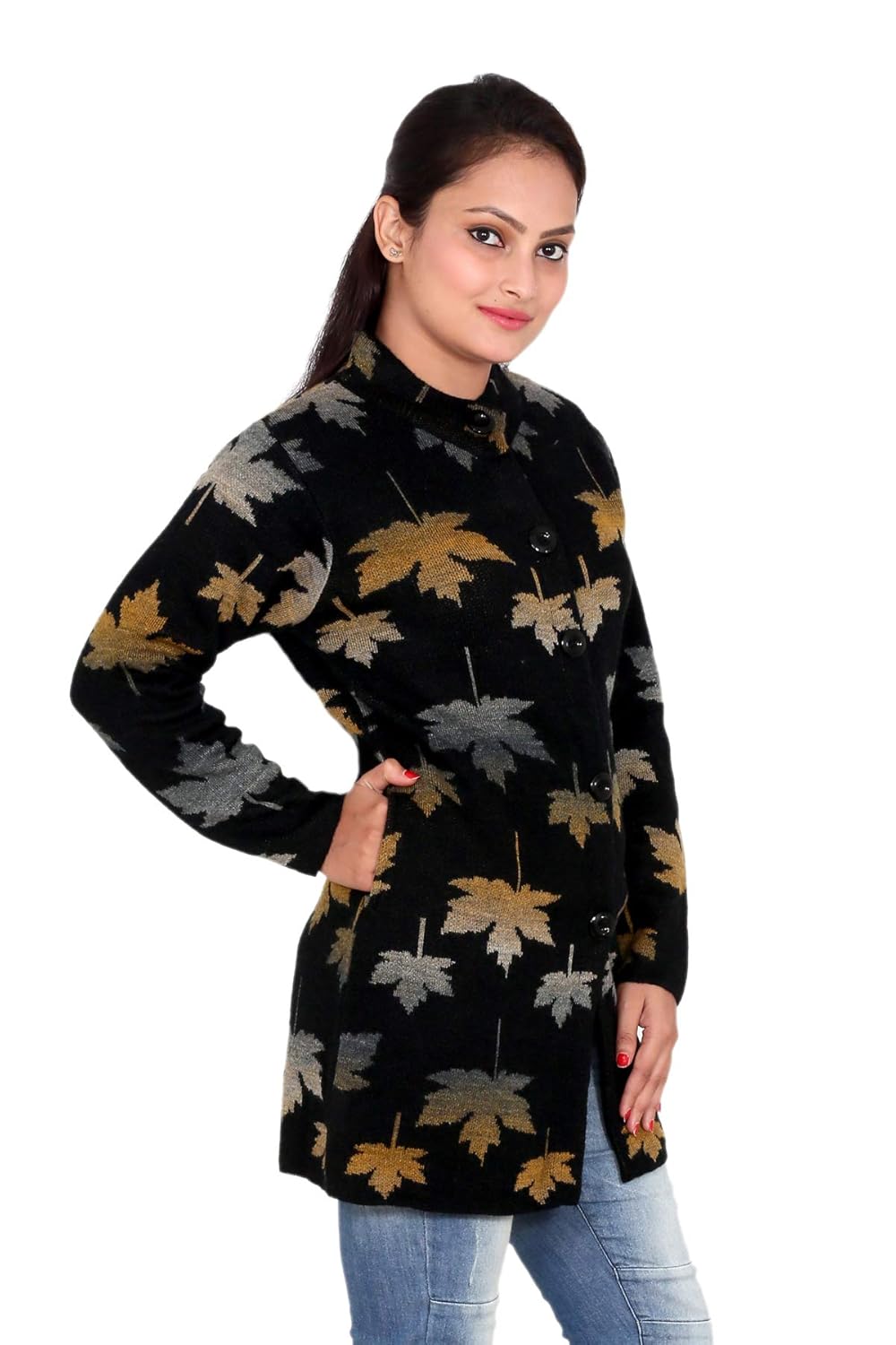 woolly women's and girls floral designed coat with pockets for winter-rs1940