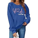 SFHFY Nurse Shirts for Women Heartbeat Print Tops Casual Long Sleeve Heartbeat Love Pullover for Nurse Life Shirt