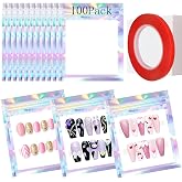 Qenk 100PCS Empty Holographic Nail Storage Bag Press on Nail Packaging Bag and 100PCS Shiny white cardboard Nail Tips Packagi