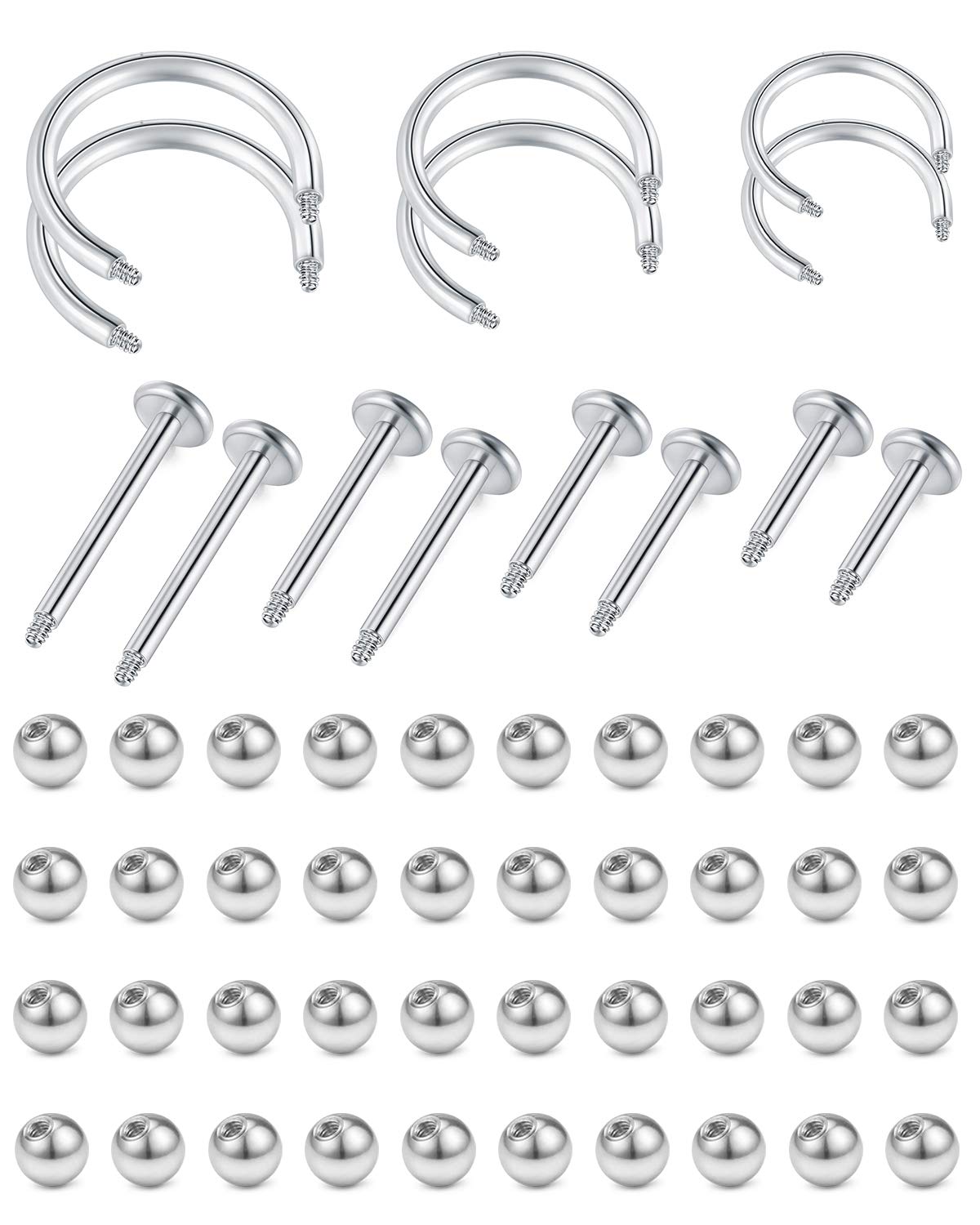 LAURITAMI Cartilage Helix Tragus Earrings Rings Studs Surgical Steel CZ Pearl 8mm 16G Curved Barbell Horseshoe Hoops Lip Labret Piercing Jewellery