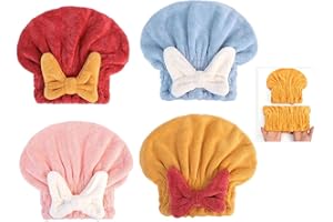 LALOCAPEYO 4 Pcs of Bow Tie Hair Wrap Towel Cute Wet Hair High Water Absorption Towel Quick Drying Towel Thickened Ultra Stro