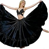 Women Satin Belly Dance Skirts 360 Swing Flowy Maxi Skirts for Stage Performance Cosplay Holiday Party