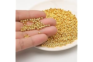 1000Pcs Metal Round Beads Spacer Beads for Bracelets Necklace DIY Jewelry Components Crafts Bead Making Accessories (Gold)