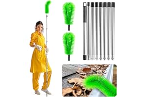 Zhichen star Gutter Cleaning Tools from The Ground, 10.5 FT Adjustable Length Gutter Cleaning Tools, Gutter Cleaner Ability to Easily Clear roof Leaves and Debris (Green)