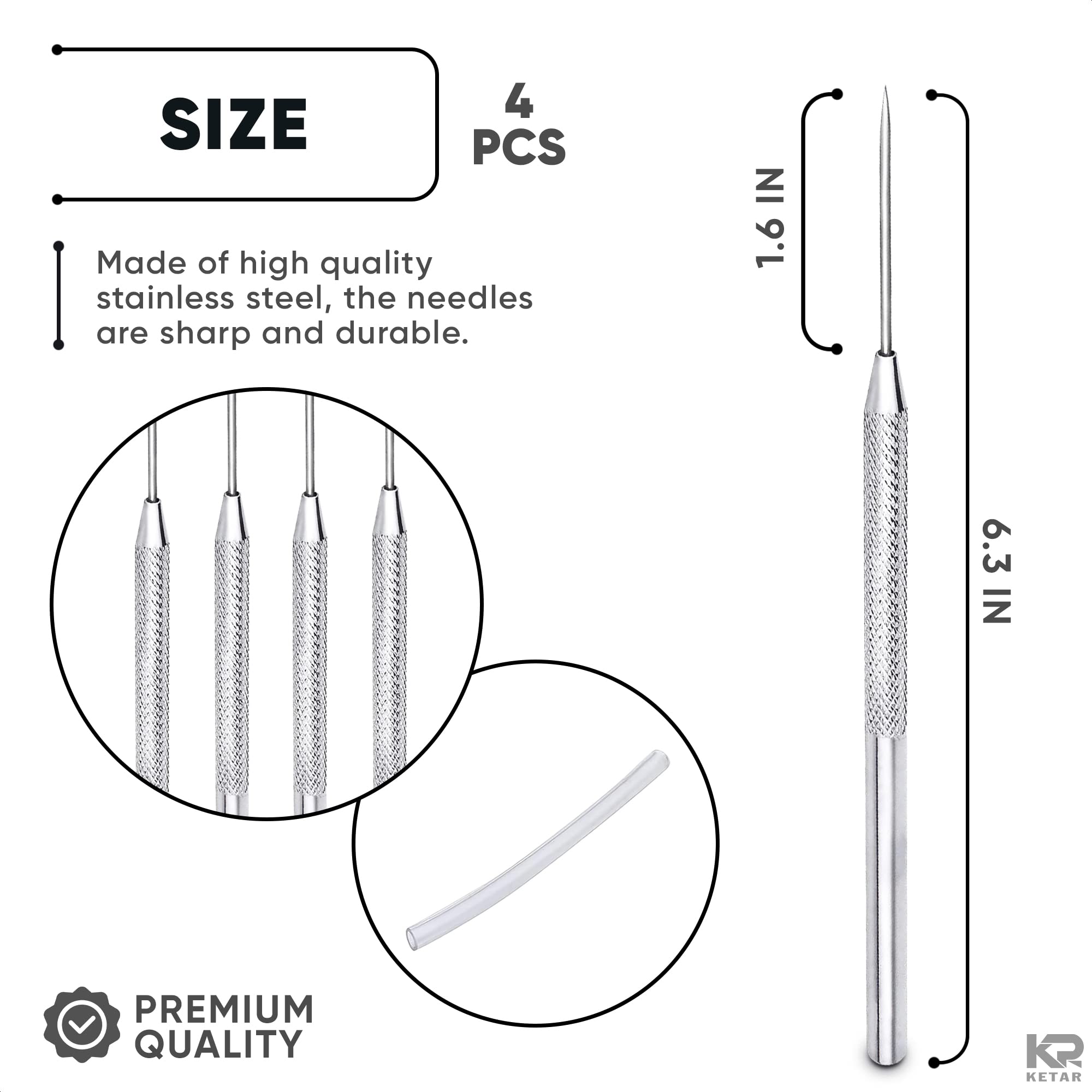 KETAR 4Pcs Pottery Needle Tool – 6.3 Inches Needle Tools for Clay, Durable Stainless Steel Tips, Non-Slip Grip & Protective Sleeve, Easy to Clean for Ceramics, Sculpting, DIY Craft & Detailed Carving
