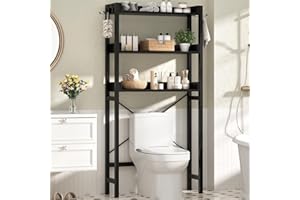 Cyclysio Over Toilet Storage Rack, 3-Tier Bathroom Organizers with 4 Hooks, Freestanding Space Saver Toilet Cabinet with Adju