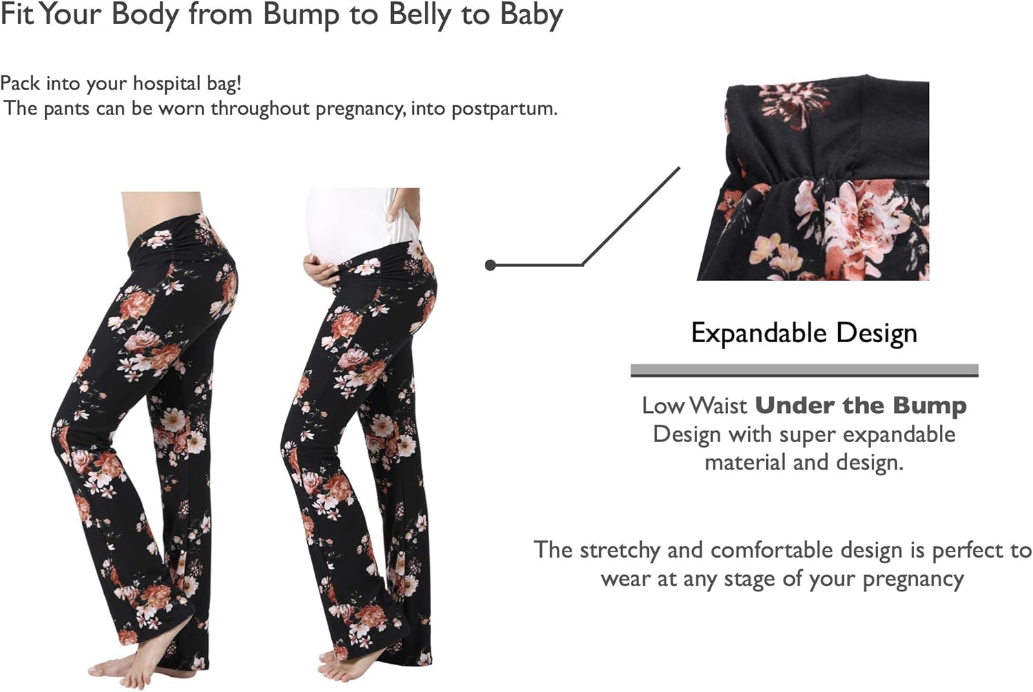 Women Maternity Pants Stretchy Comfy Wide Soft Palazzo Elastic Pregnancy Lounge Trousers at  Women’s Clothing store